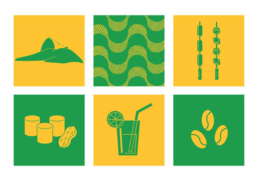 Illustration Brazil Copacabana sidewalk P&atilde;o de A&ccedil;ocar Barbecue Caipirinha Caf&eacute; and Pa&ccedil;oca. See more on our profile