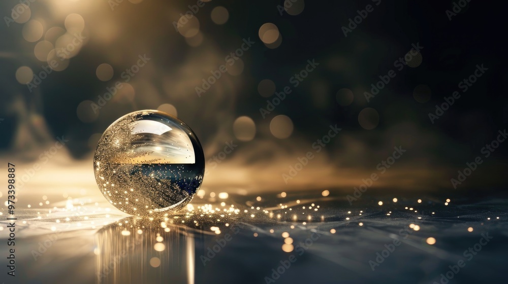 Poster sparkling object against dark background