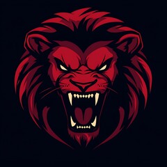 Fototapeta premium Red Roaring Lion Head Illustration Graphic