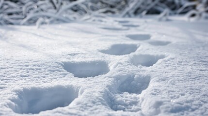 Snowy footprints in winter