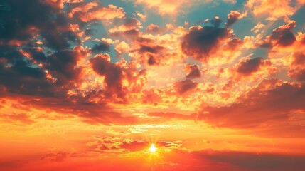 Fototapeta premium Summer evening s orange sunset sky with clouds in nature