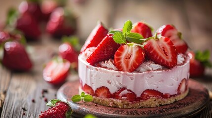 Strawberry dessert on wooden surface