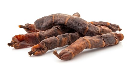 Tamarind fruits dried on white background