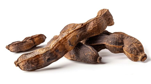 Tamarind fruits dried on white background