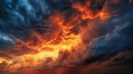 Sunset light illuminating stormy clouds