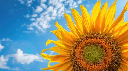 Obraz premium Sunflower rear against blue sky with close up view