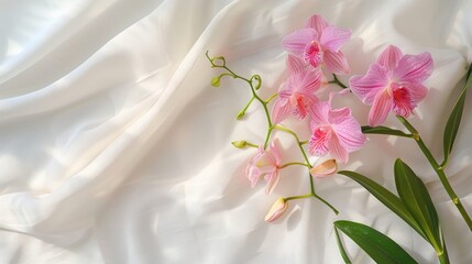 Softly shadowed pink vanda orchid on white backdrop