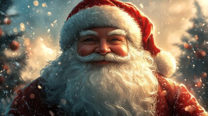 A cheerful and jolly Santa Claus enjoying his time in a beautiful Winter Wonderland