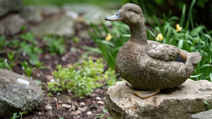 Obraz premium Stone duck in yard