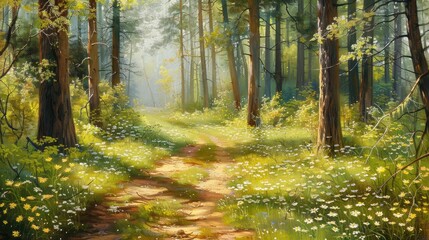 Fototapeta premium Sunny forest path in spring