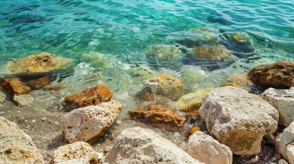 Obraz premium Stone shore background in the adjacent sea water