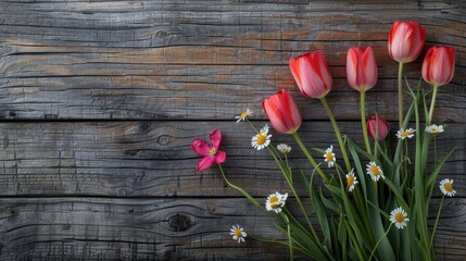 Spring flowers on rustic wood with special occasions in mind
