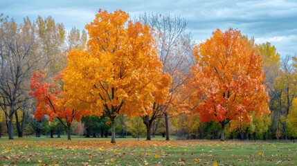 Obraz premium Stock photo collection featuring vibrant autumn sycamore trees