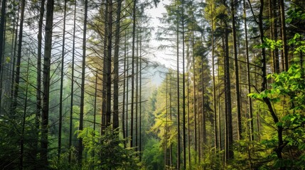 Fototapeta premium Tall Trees and Woodlands with Cedar and Fir Branches