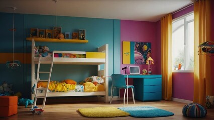 Fototapeta premium A cheerful and colorful play table with built-in storage for toys and craft supplies