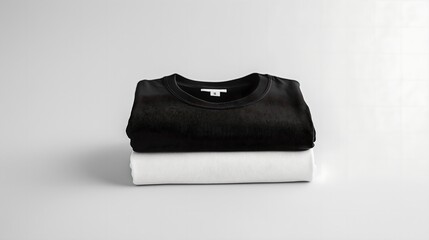 Mockup stack of folded square t-shirts, black and white