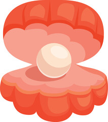 Large pearl sits inside an open red clam shell, glistening in the light