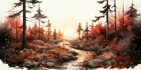 Naklejka premium Peaceful river scene in forest