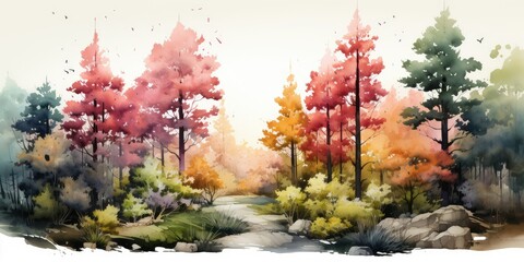 Watercolor painting of a forest
