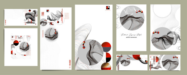 Poster design Japanese style templates set invitations to lines abstract background for book cover texture brochure-05