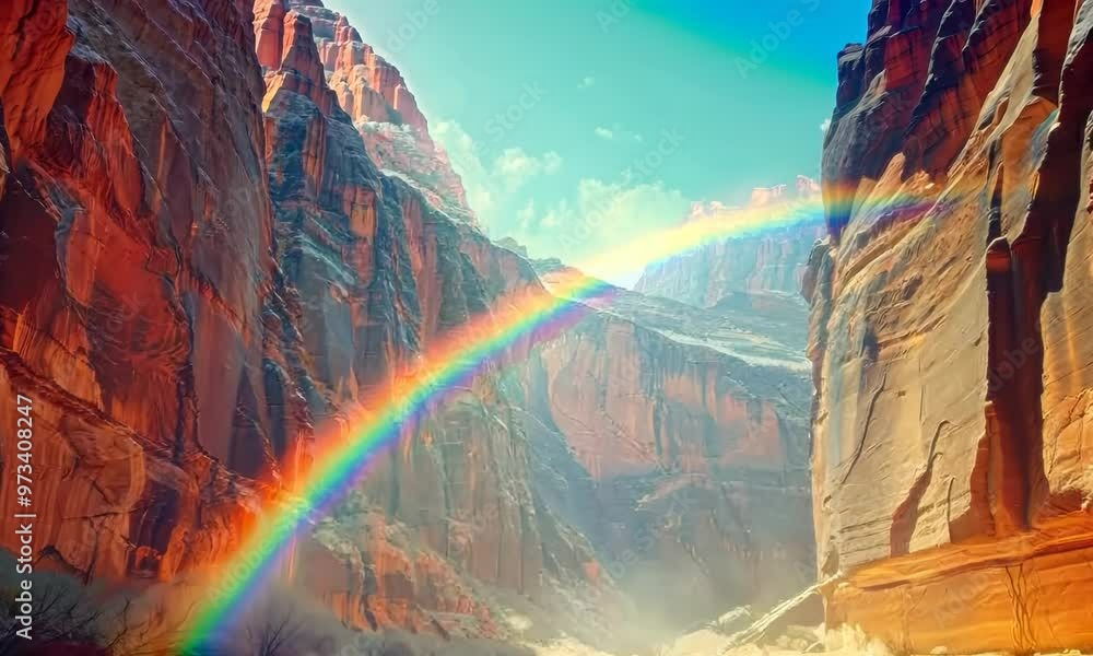 Poster Rainbow over colorful canyon walls, Video