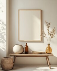 Vintage Bottle Collection on Stylish Poster Frame Mockup in Modern Room Interior