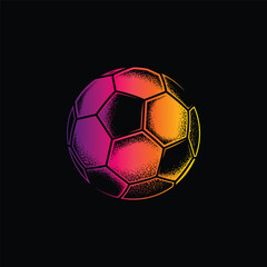 Fototapeta premium Retro style soccer ball. Original vector illustration in vintage style isolated on black background. T-shirt design.