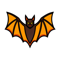A cartoon bat with orange wings and a black face. The bat is looking at the camera with an evil expression