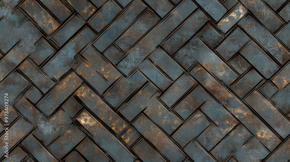 Poster an abstract composition features various black metal tiles showcasing unique textures and forms, enh