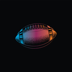 American football ball. Original vector illustration in vintage style isolated on black background. T-shirt design.