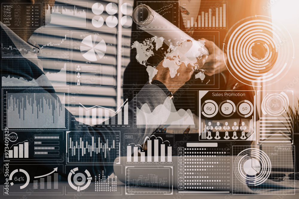 Aufkleber big data technology for business finance analytic concept. modern interface shows massive informatio