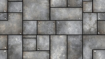 An abstract composition features various black metal tiles showcasing unique textures and forms, enhancing depth and contrast with dark gray tones for a striking effect SEAMLESS PATTERN