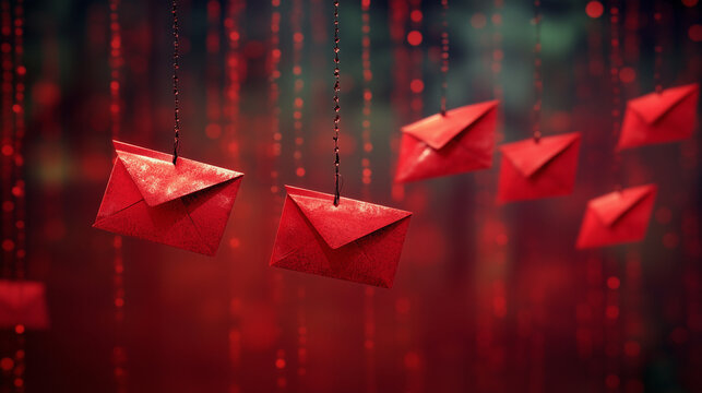 A phishing email depicted with red flags like suspicious links, fake logos, and urgent language.