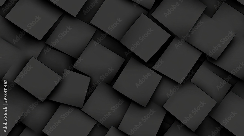 Poster an abstract composition features various black metal tiles showcasing unique textures and forms, enh