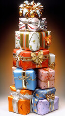 Stack of Colorful Gift Boxes Arranged for the Holidays
