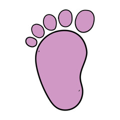 Hand drawn cartoon purple baby footprint on white background.