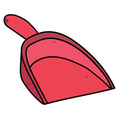 Hand drawn cartoon red dustpan on a white background.
