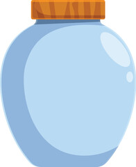 This blue glass jar is closed with a wooden cap, perfect for illustrating preserving concepts