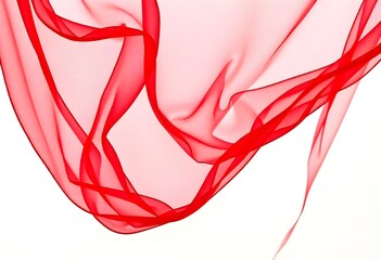A red, flowing fabric against a cloudy sky, highlighting its folds and curves.