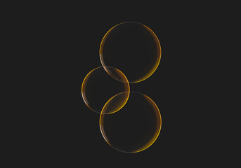 Abstract luminous circles, balls. Yellow color, dark background. 3d rendering on the theme of design, minimal style, minimalism, wallpaper.
