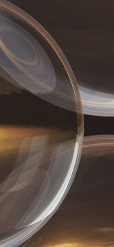 Abstract luminous circles, balls. Orange color. The background of nature. 3d rendering on the theme of design, minimal style, minimalism, wallpaper. Vertical orientation.
