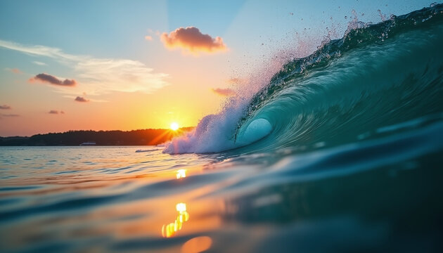 a wave in the ocean at sunset photo by michael korman