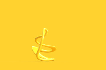 Abstract bent geometric shape on a yellow background. A similar abstraction to a dollar, a musical note a treble clef. 3d rendering, minimal style.