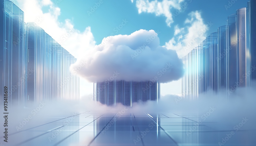 Aufkleber cloud computing concept illustration with server racks and cloud symbol