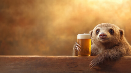 A sloth enjoys a refreshing drink in a cozy bar setting
