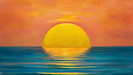 Obraz premium Yellow Sun Set in The Middle of The Ocean