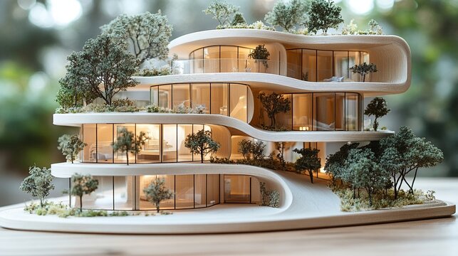 Innovative architect showcasing a model of a sustainable building