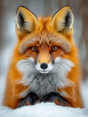 Close-up Portrait of a Red Fox with Sharp Eyes and a Black Nose