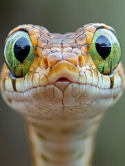 Fototapeta premium Funny cute snake with big green eyes