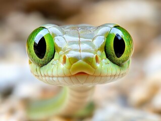 Fototapeta premium Funny cute snake with big green eyes